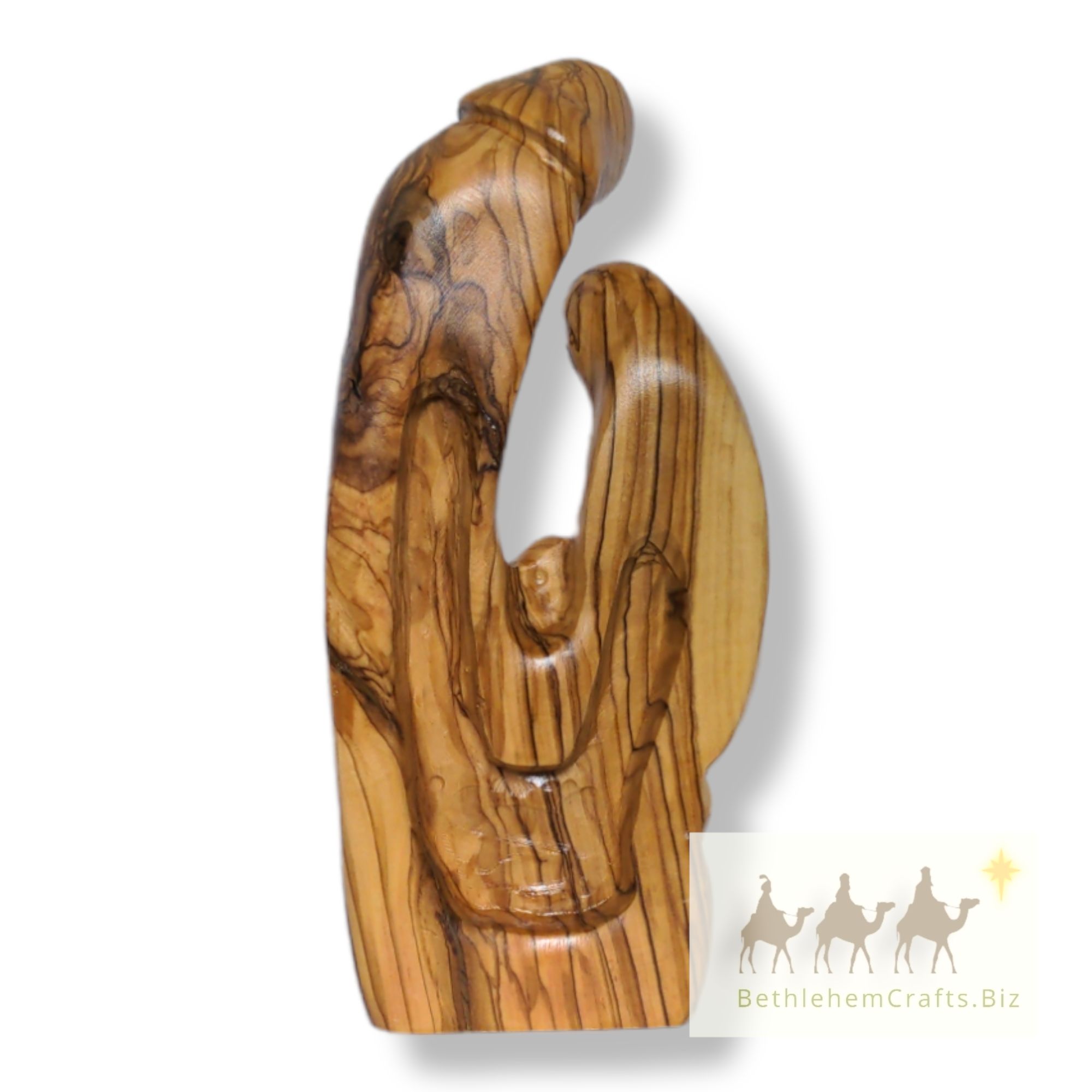 Authentic modern Holy Land olive wood holy family 3 statue handmade in Bethlehem for Catholic Christian Christmas d�cor gift