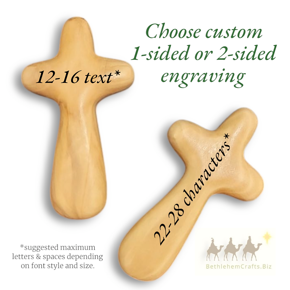 Thumbnail: Authentic Holy Land olive wood comfort cross for palm or pocket handmade in Bethlehem for custom personalized Christian gift