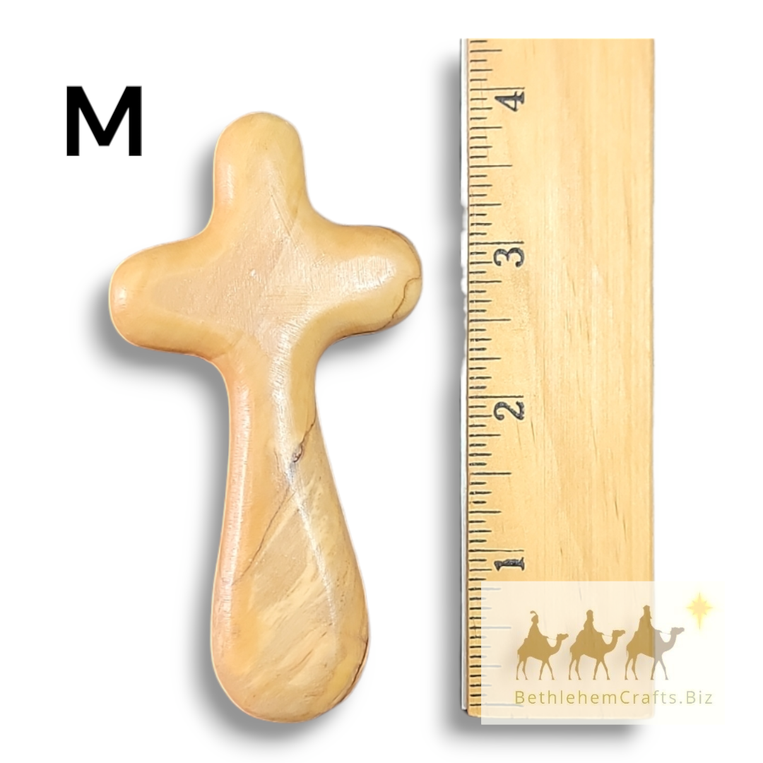 Authentic Holy Land olive wood comfort cross for palm or pocket handmade in Bethlehem for custom Personalized Christian gift