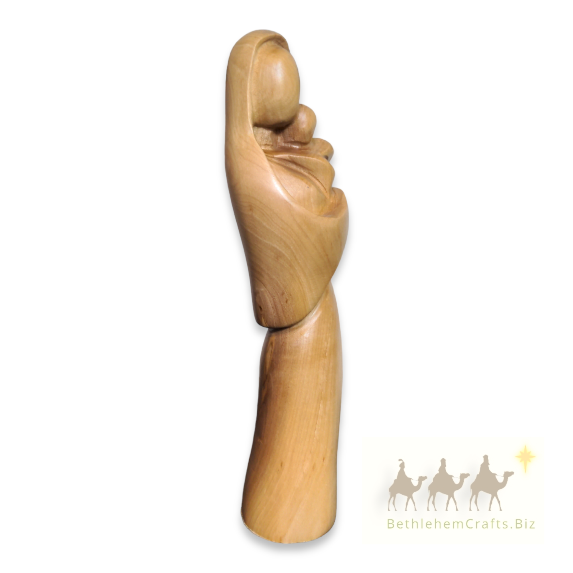 Authentic Holy Land olive wood virgin mary statue handmade in Bethlehem for modern Catholic d�cor new mom baby baptism gift