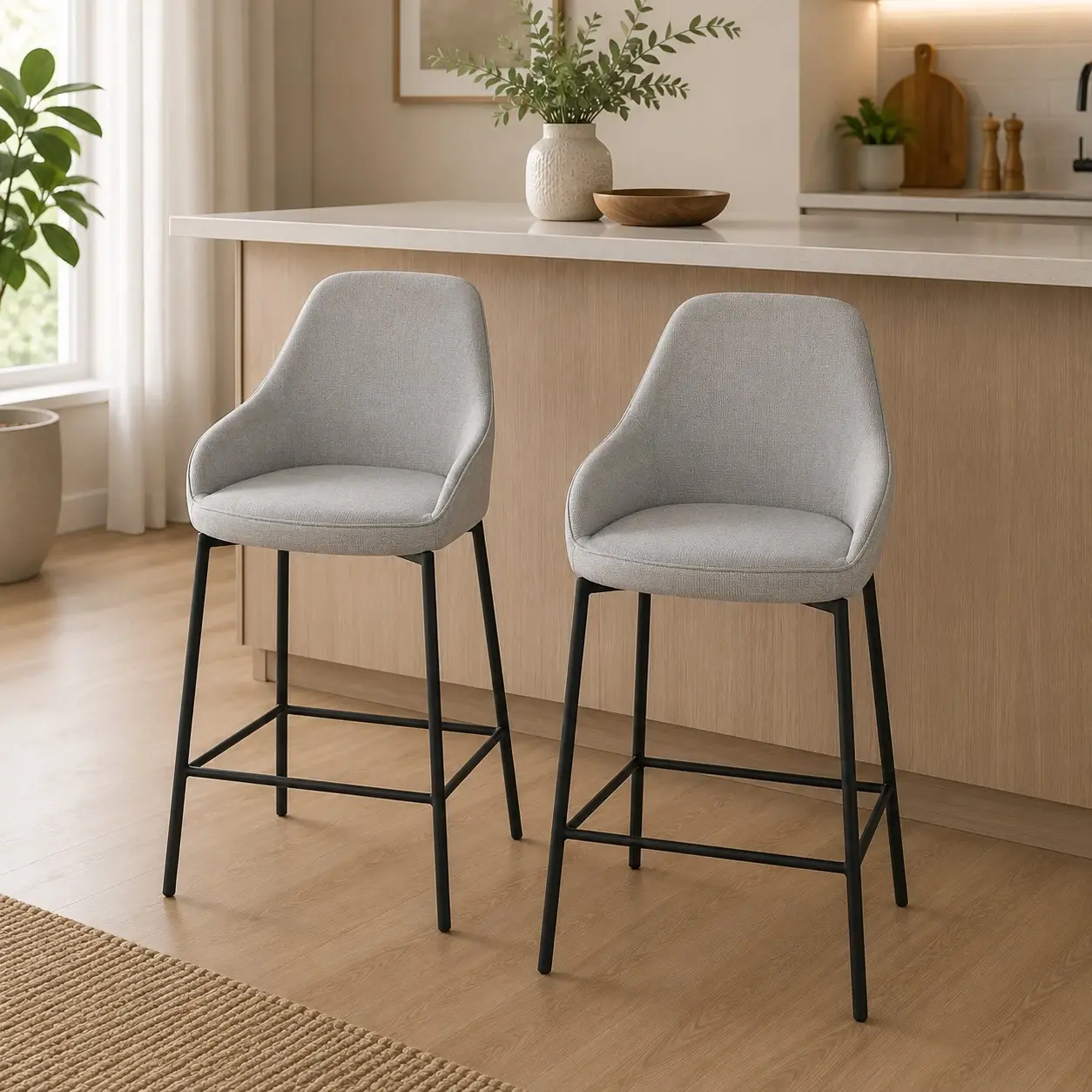 Brand New Titan Fabric Bar Chairs – Set of 2 (Light Grey) | Citylife Furniture, Brisbane