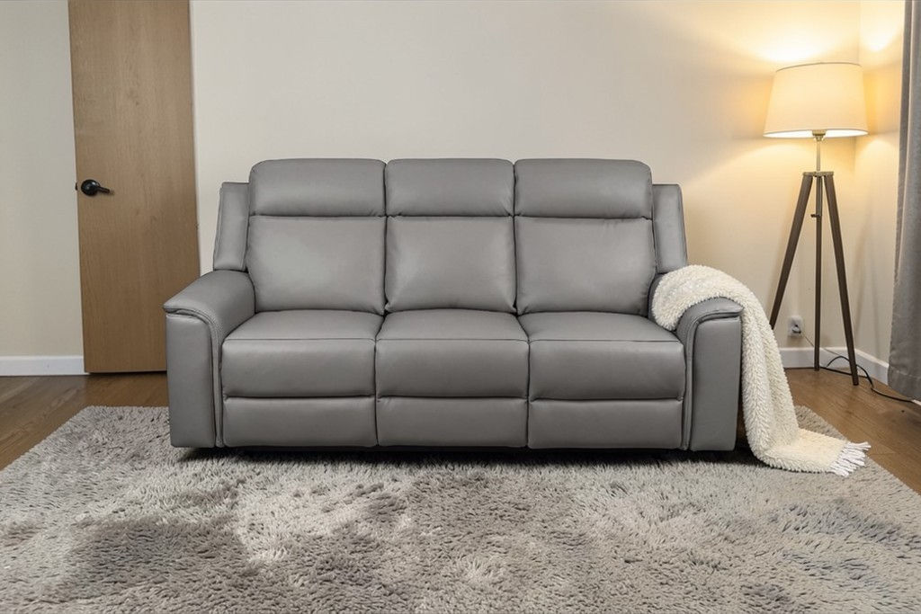 NEWTON Collection - Dual Motor Electric Recliner 3 Seater with Drop down tray in Graphite Full Leather | Citylife Furniture