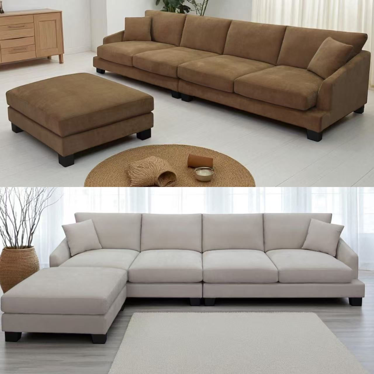 Brand New Poppy 4 Seater Fabric sofa with Ottoman - Rust/Natural Color | Citylife Furniture, Brisbane
