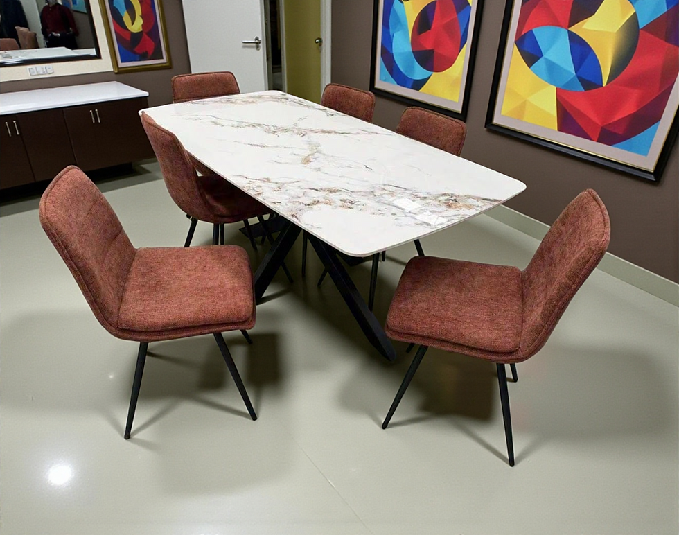New RAFFAEL Modern Marble-Look Dining Table Top & 6 Chair Set | Citylife Furniture, Brisbane