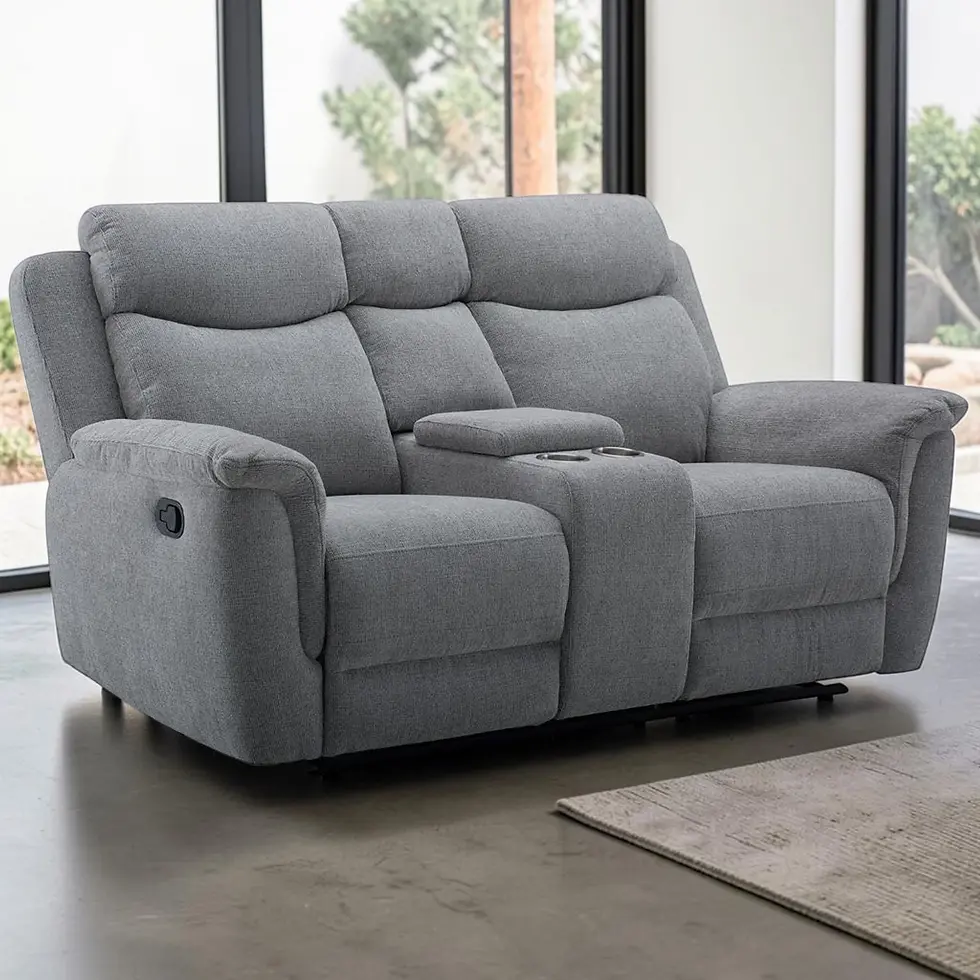 Thumbnail: Brand New WALTER - Manual Recliner with Console Fabric 2 Seater Sofa in Steel Colour | Citylife Furniture, Brisbane