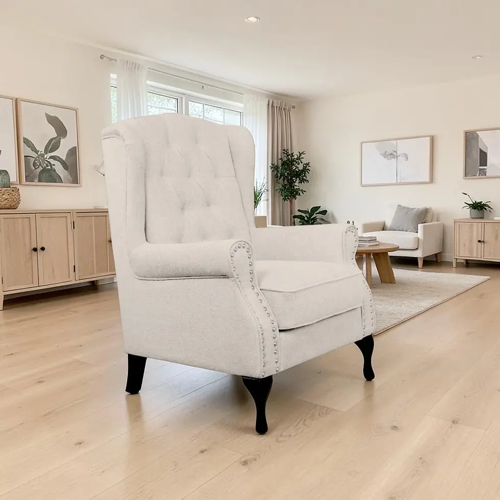 Thumbnail: Brand New CLASSIC - Premium Modern Chesterfield Fabric Wing Chair in Beige | Citylife Furniture, Brisbane