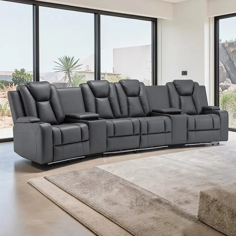 Brand New WARNER HOME THEATRE Media Dual Motor Recliner Sofa in Fabric Charcoal Colour | Citylife Furniture, Brisbane