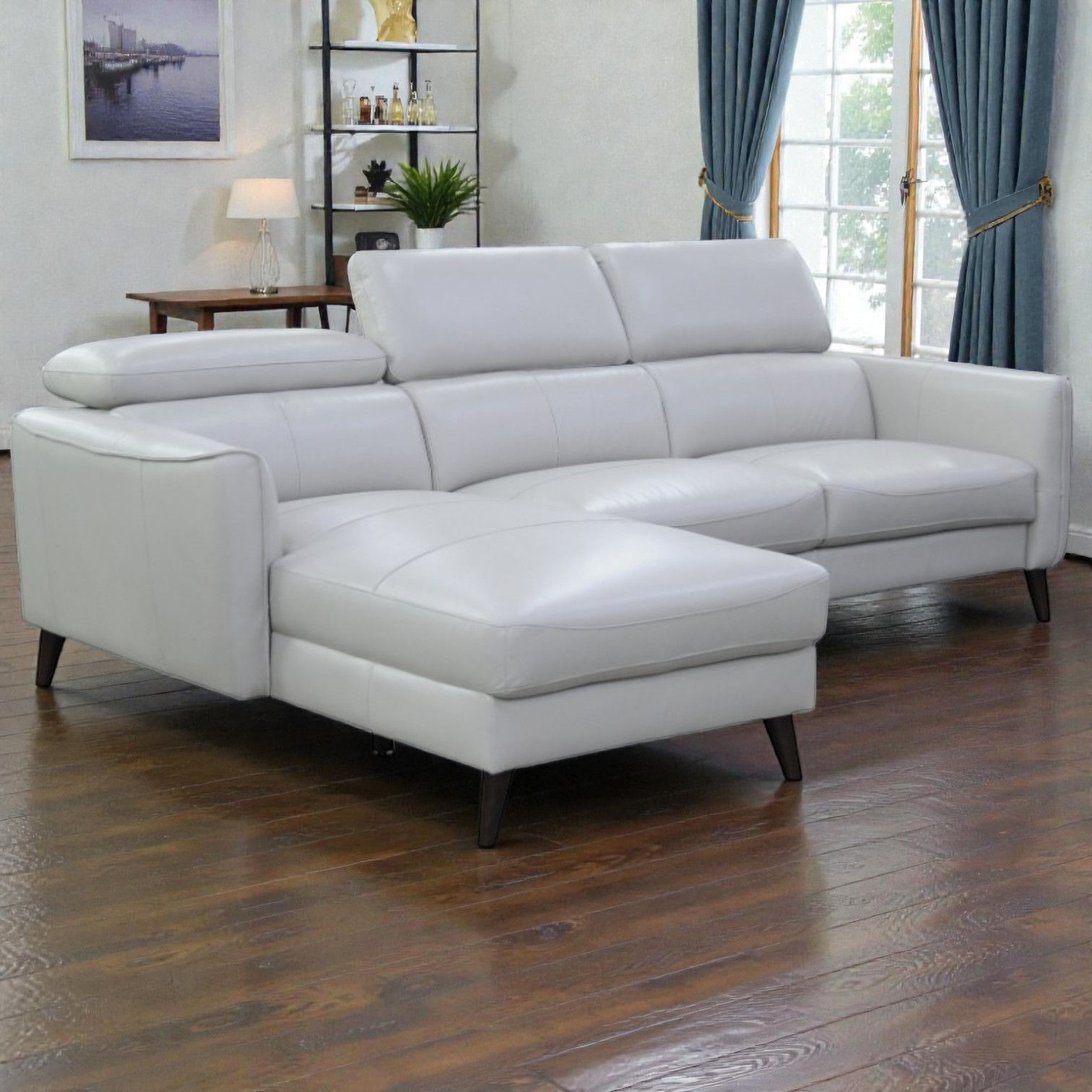 Brand New DARRA 2 Seater with LHF Chaise Full Leather Sofa in Silver Colour | Citylife Furniture, Brisbane