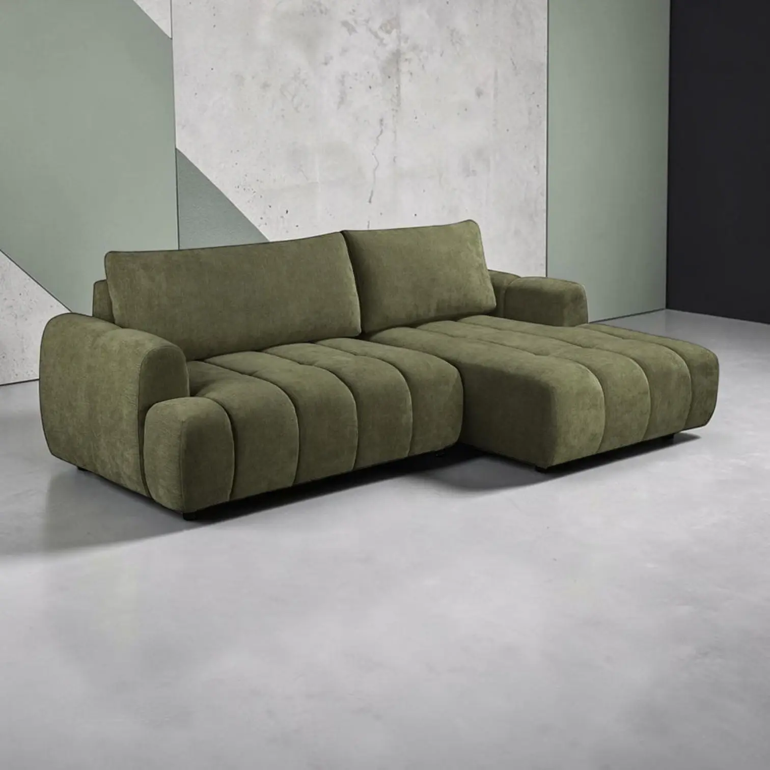 Brand New Capreria Sofa Bed with Right Storage Chaise - Rush/Basil Colours | Citylife Furniture, Brisbane