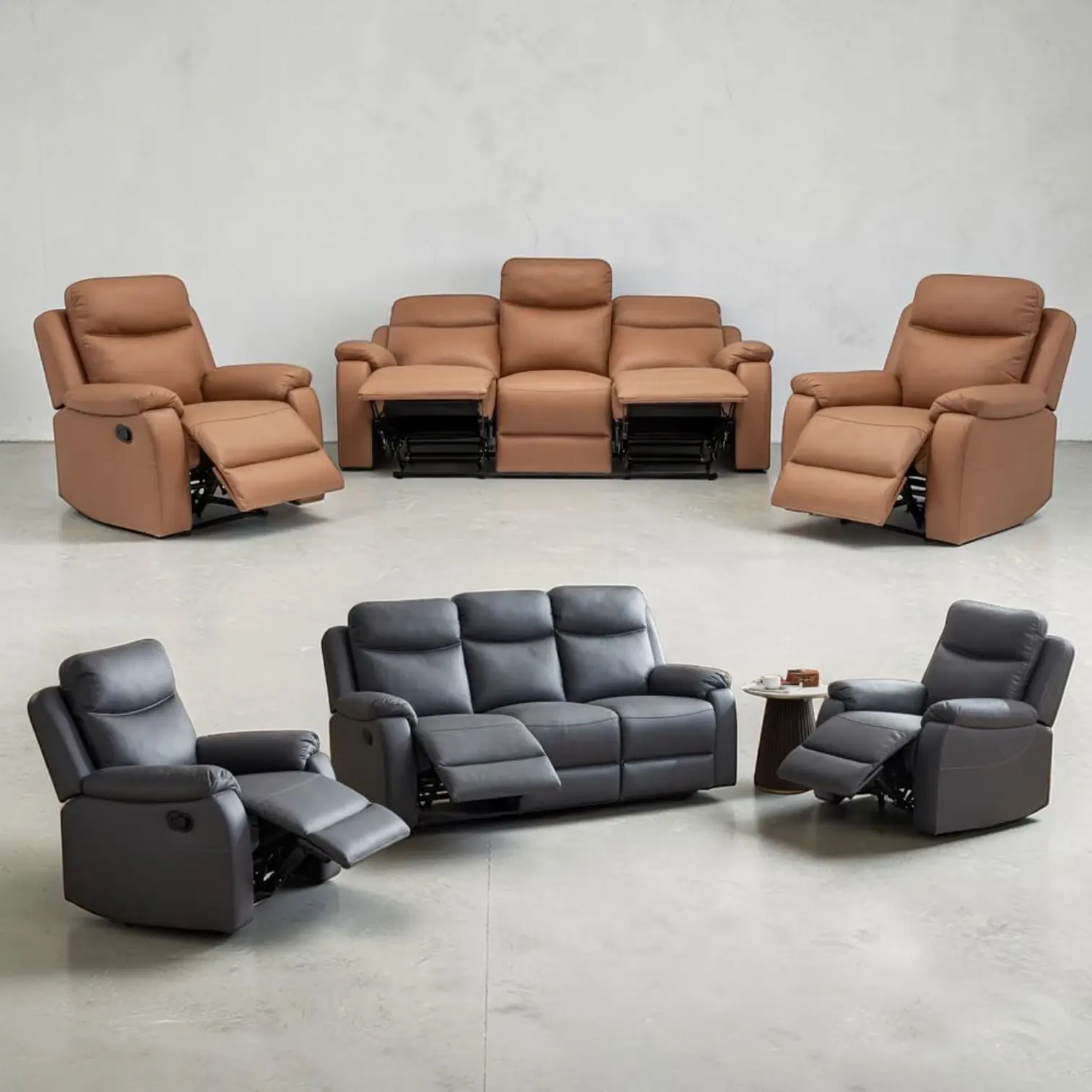 Brand New William 3+1+1 Manual Recliner Fabric Sofa Set in Tan & Licorice Colours | Citylife Furniture, Brisbane
