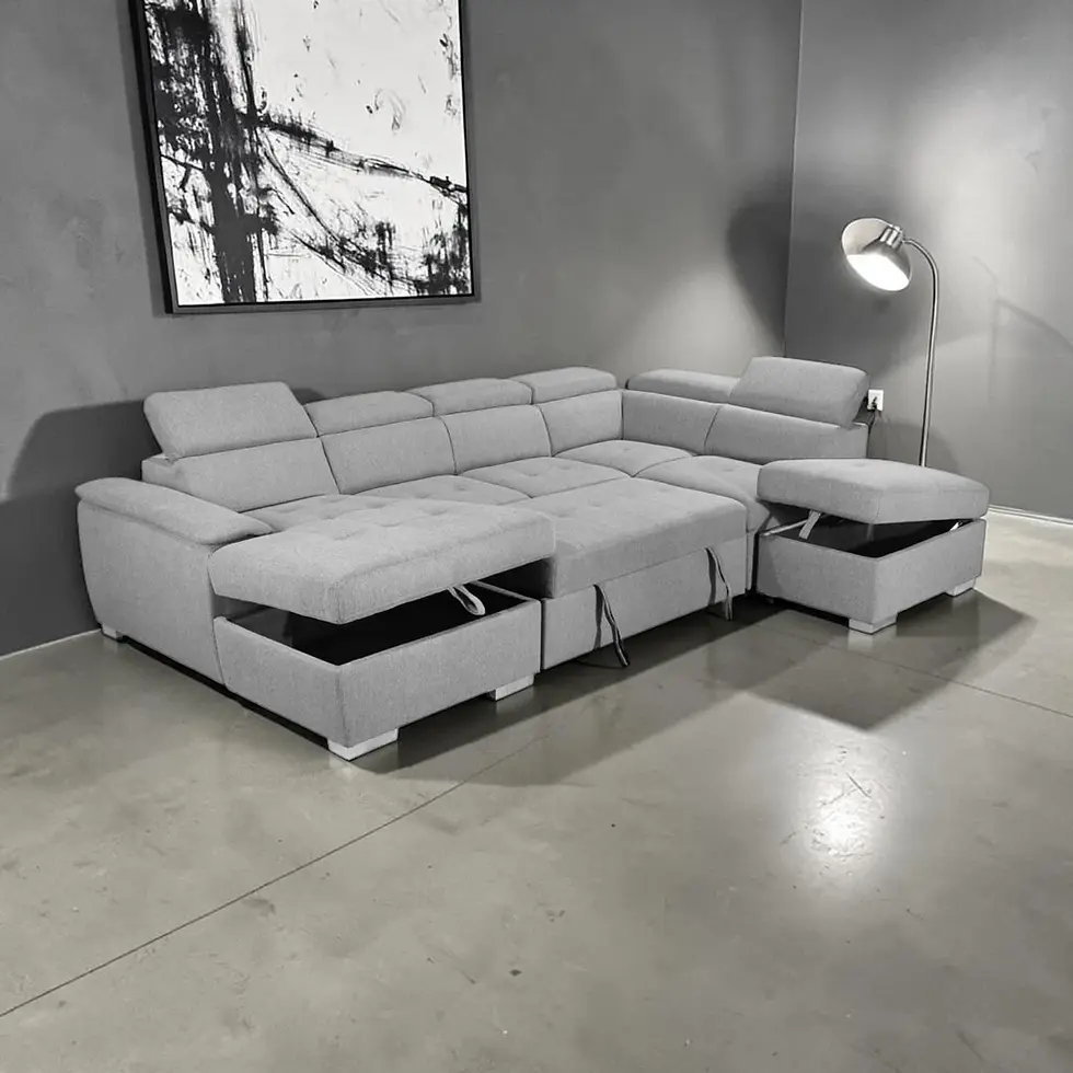 Thumbnail: Brand New Jackson U Shape Sofa Bed with Storage Chaise & Ottoman – Style Fabric in Storm/Cloud Colour | Citylife Furniture