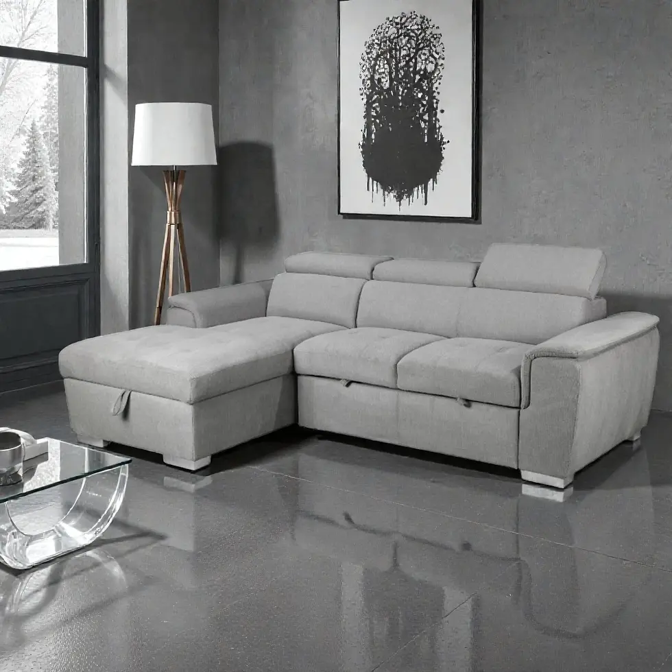 Thumbnail: New Jane Belfast Fabric - 2 Seater with RHF/LHF Chaise Sofa Bed in Light Grey & Dark Grey | Citylife Furniture, Brisbane