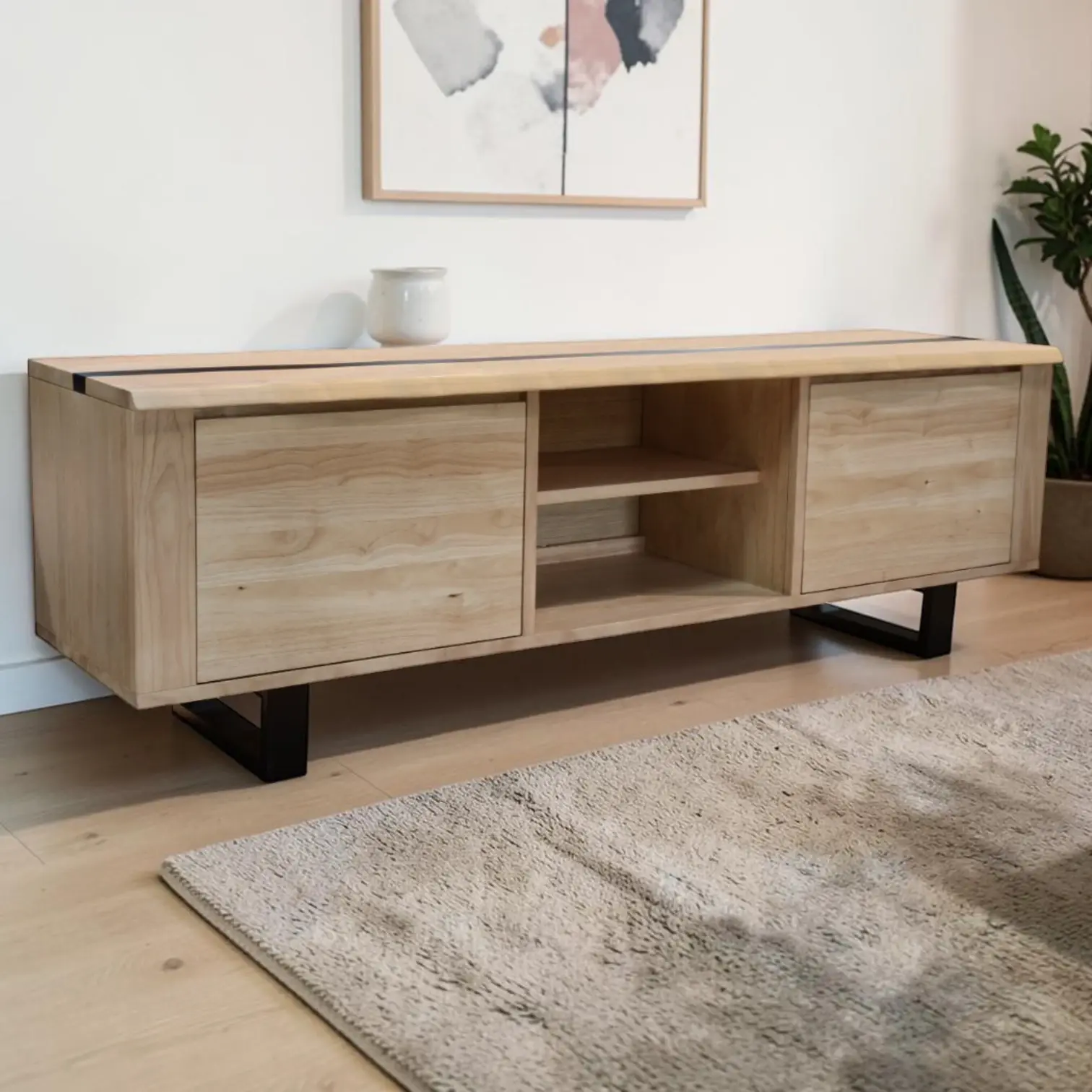 Brand New Dorian Ski-design Wooden TV Entertainment Unit - Black resin Top | Citylife Furniture, Brisbane
