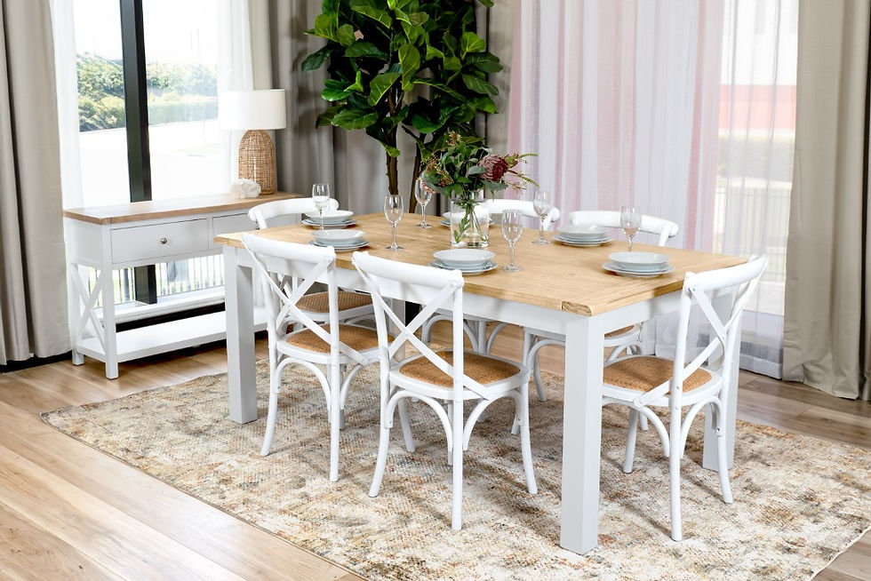 New SHELLWOOD Collection - Hampton Style 7 Piece Dining Table & 6x Cafe Chair Set | Citylife Furniture, Brisbane