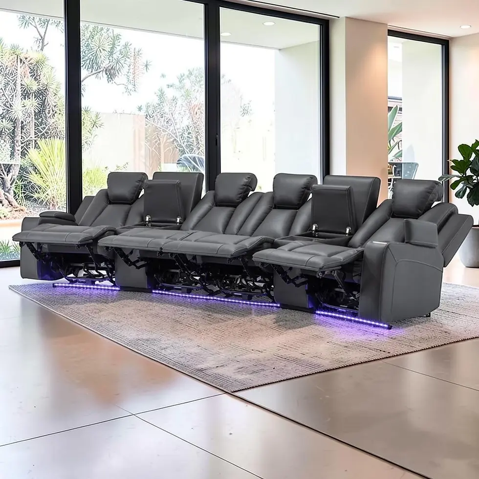 Thumbnail: Brand New WARNER HOME THEATRE Media Dual Motor Recliner Sofa in Fabric Charcoal Colour | Citylife Furniture, Brisbane
