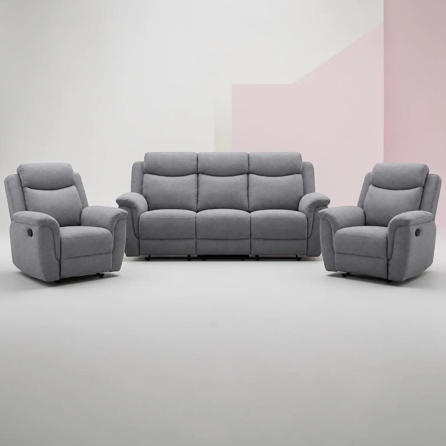 New Walter 3+1+1 Manual Recliner Fabric Sofa Set - Steel Colour | Citylife Furniture, Brisbane