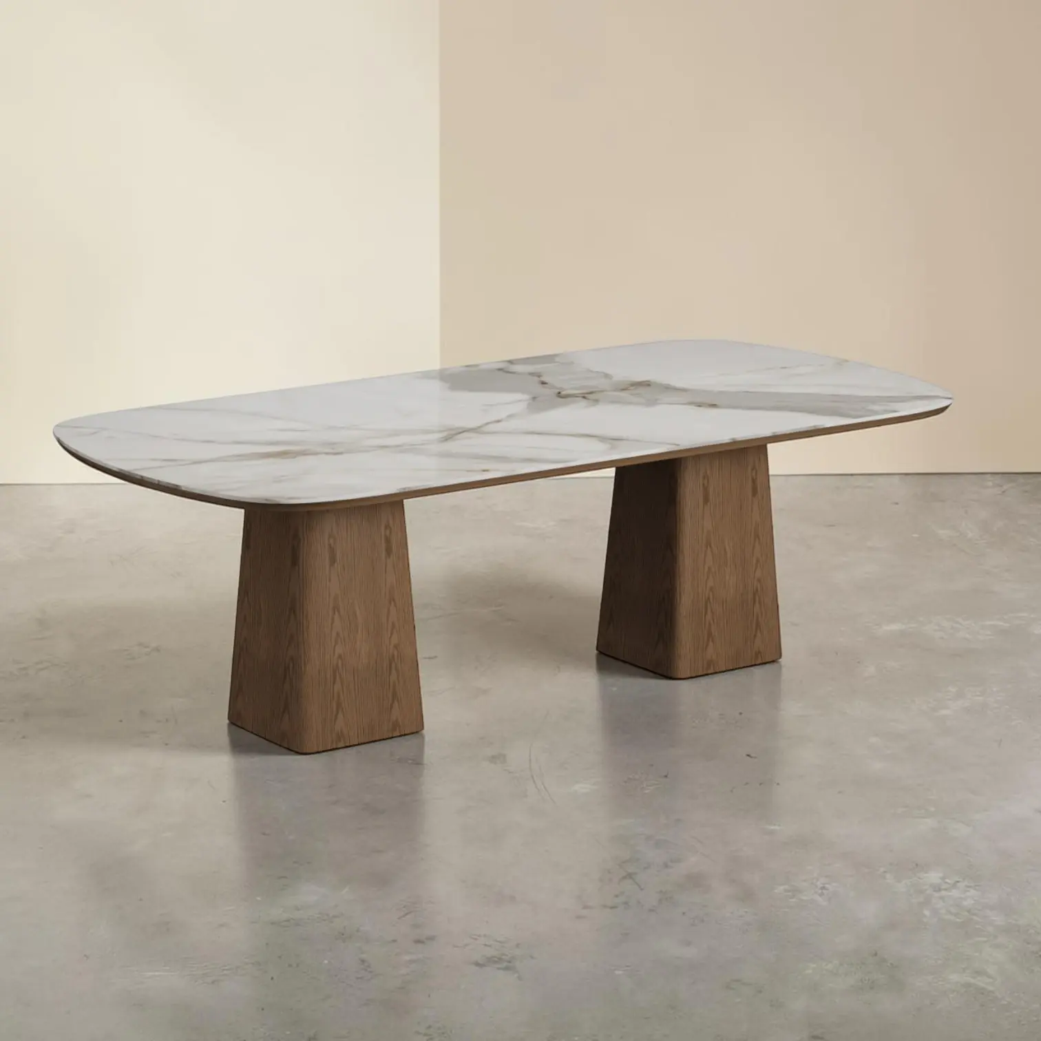 New Darra Dining Table - Walnut & Marble Look Sintered Stone | Citylife Furniture, Brisbane