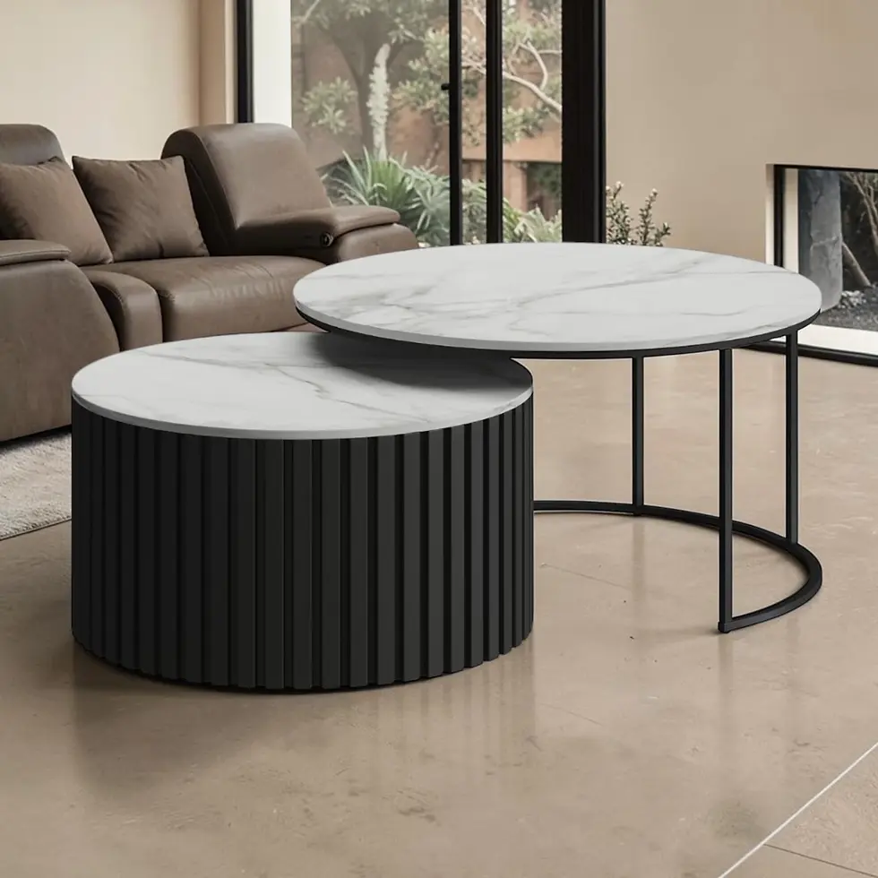 New Emery Nesting Coffee Table Set – Black & White Marble Look Sintered Stone | Citylife Furniture, Brisbane