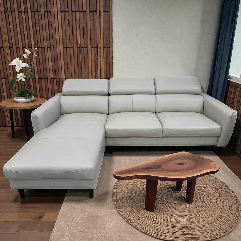 Thumbnail: Brand New DARRA 2 Seater with LHF Chaise Full Leather Sofa in Silver Colour | Citylife Furniture, Brisbane