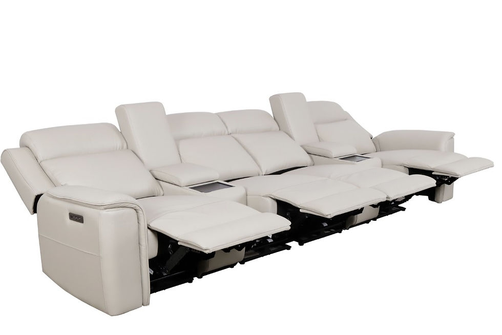 Thumbnail: Brand New NEWTON Collection - 4x Dual Motor Media Electric Recliner Home Theatre Sofa in Light Grey/Graphite Leather