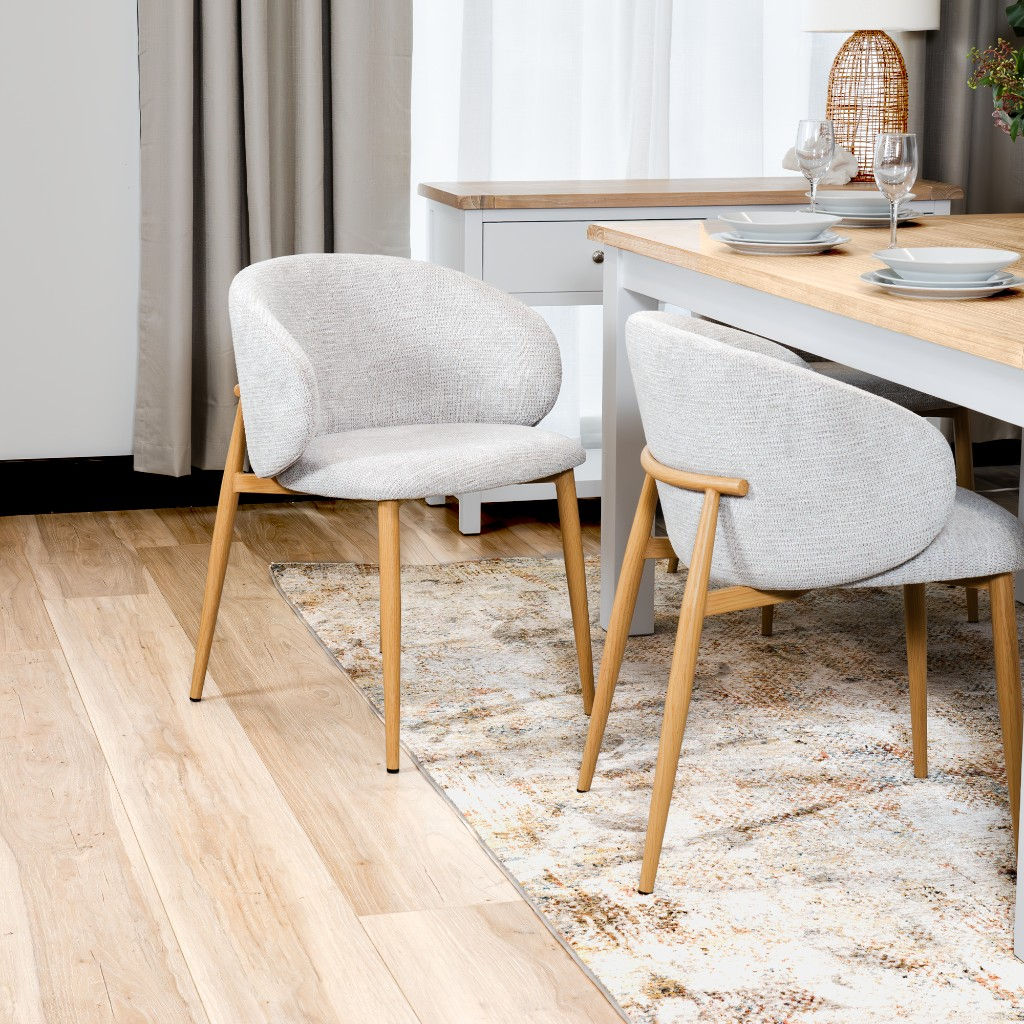 Brand New Saturn Fabric Dining Chairs – Set of 2 (Taupe/Oak) | Citylife Furniture, Brisbane
