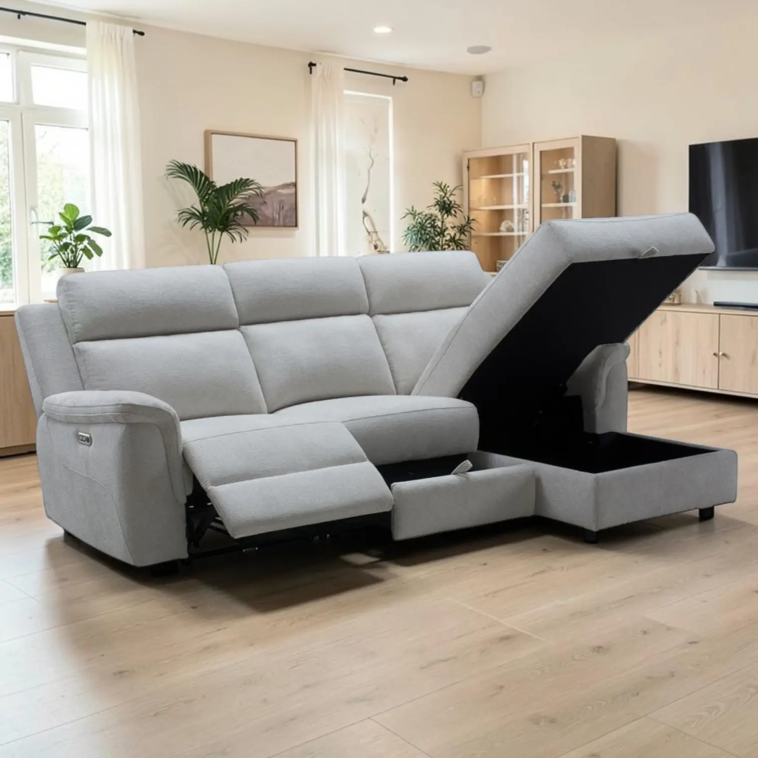 New Dover 3 Seater Left Recliner Fabric Sofa with Right Storage Chaise | Citylife Furniture, Brisbane