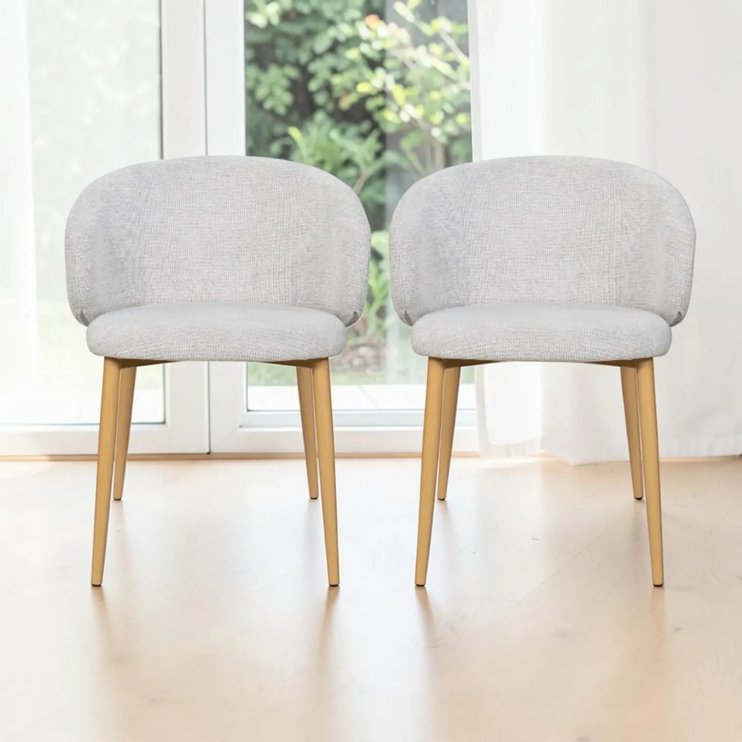 Brand New Saturn Fabric Dining Chairs – Set of 2 (Taupe/Oak) | Citylife Furniture, Brisbane