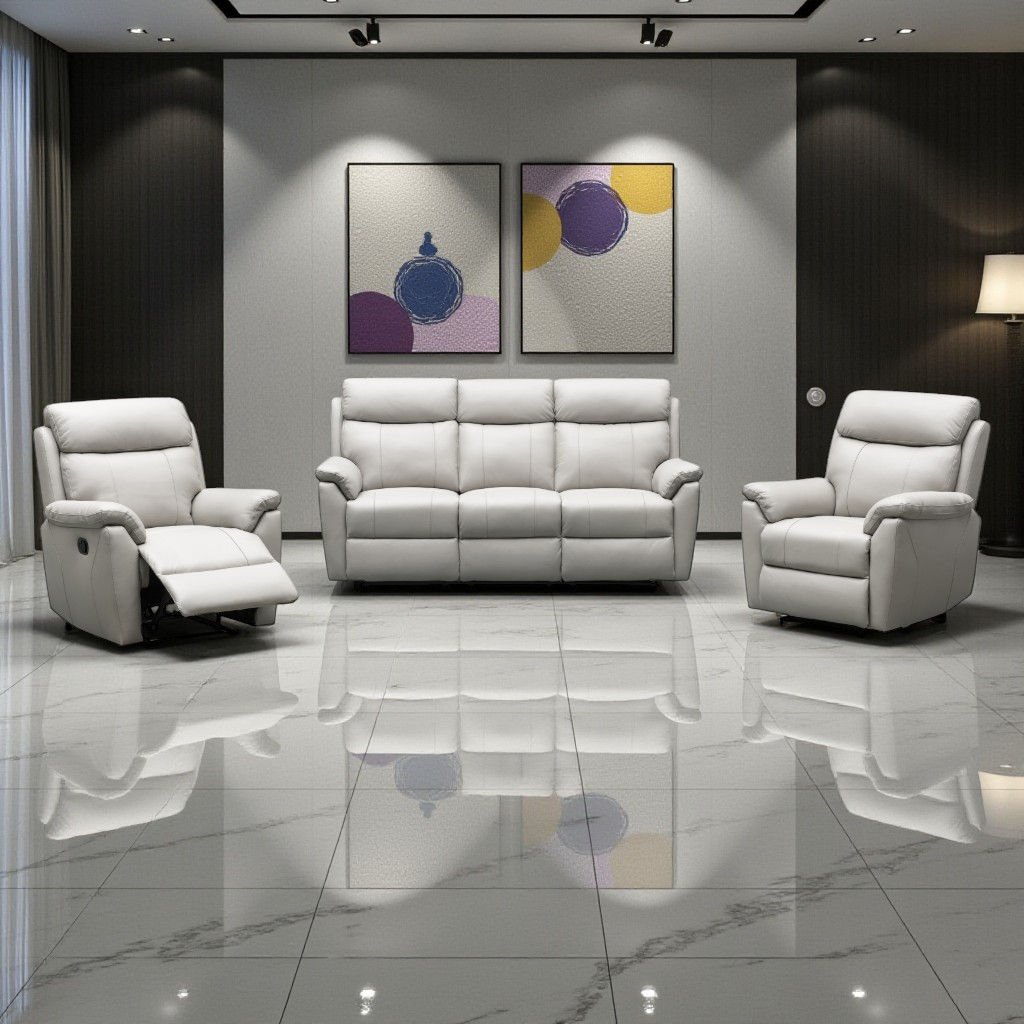 Singleton 3+1+1 Manual Recliner Set - Light Grey Leather