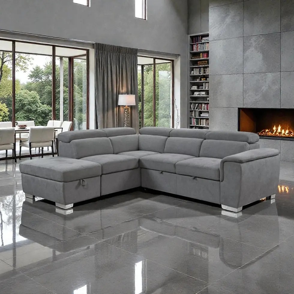 Thumbnail: New Jane Collection - 5 Seater Pull Out Sofa Bed (RHF/LHF Chaise Options) in Belfast Fabric in Light Grey or Dark Grey Colour