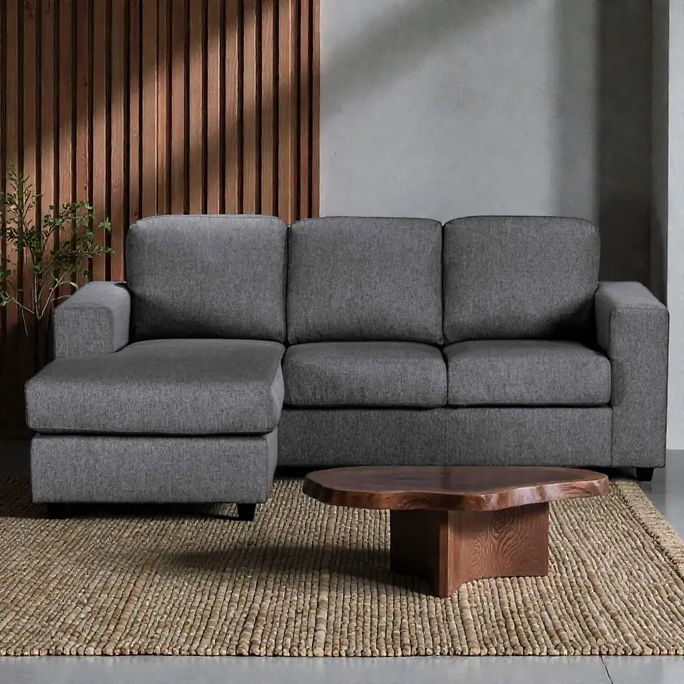 Thumbnail: Brand New ALEX 2 Seater Fabric Sofa with Reversible Chaise in Charcoal & Steel Blue Colour | Citylife Furniture, Brisbane