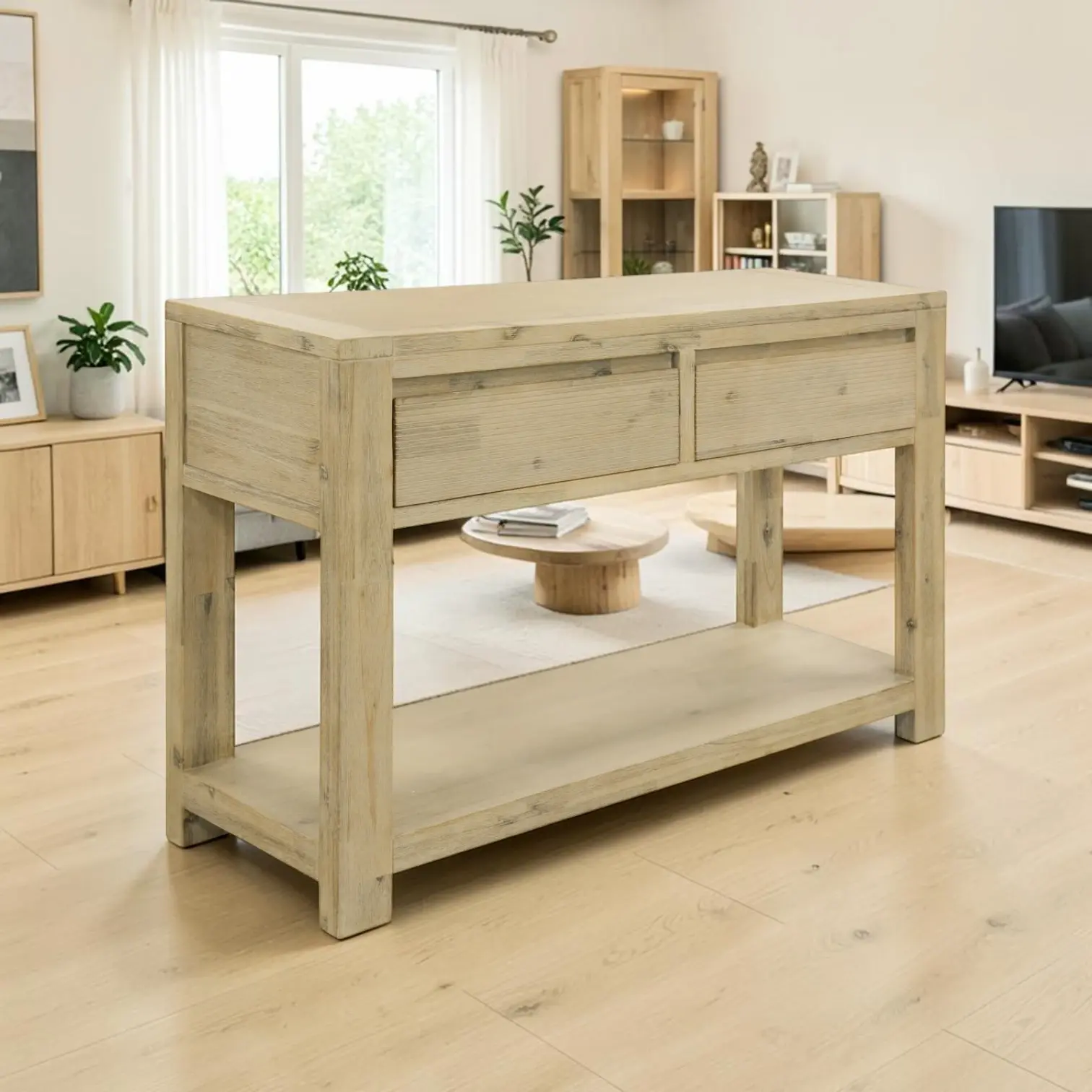 New NELSON Collection - Solid Acacia Wooden Lamp Table/Console Table - Natural | Citylife Furniture, Brisbane