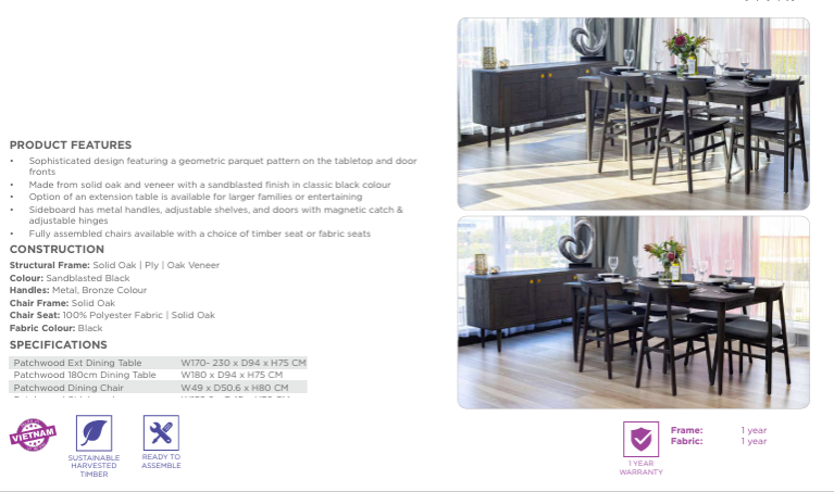 Thumbnail: Brand New LORAS Modern Solid Oak Dining table & 6 Fabric Seat Chair Set | Citylife Furniture, Brisbane