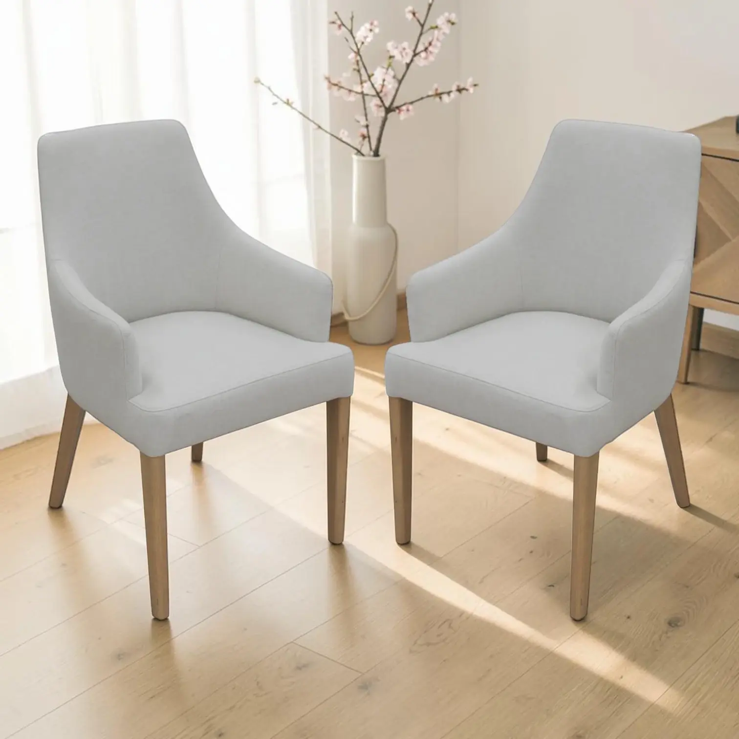 Brand New Callanna Fabric Dining Chairs – Set of 2 (Light Sand) | Citylife Furniture, Brisbane