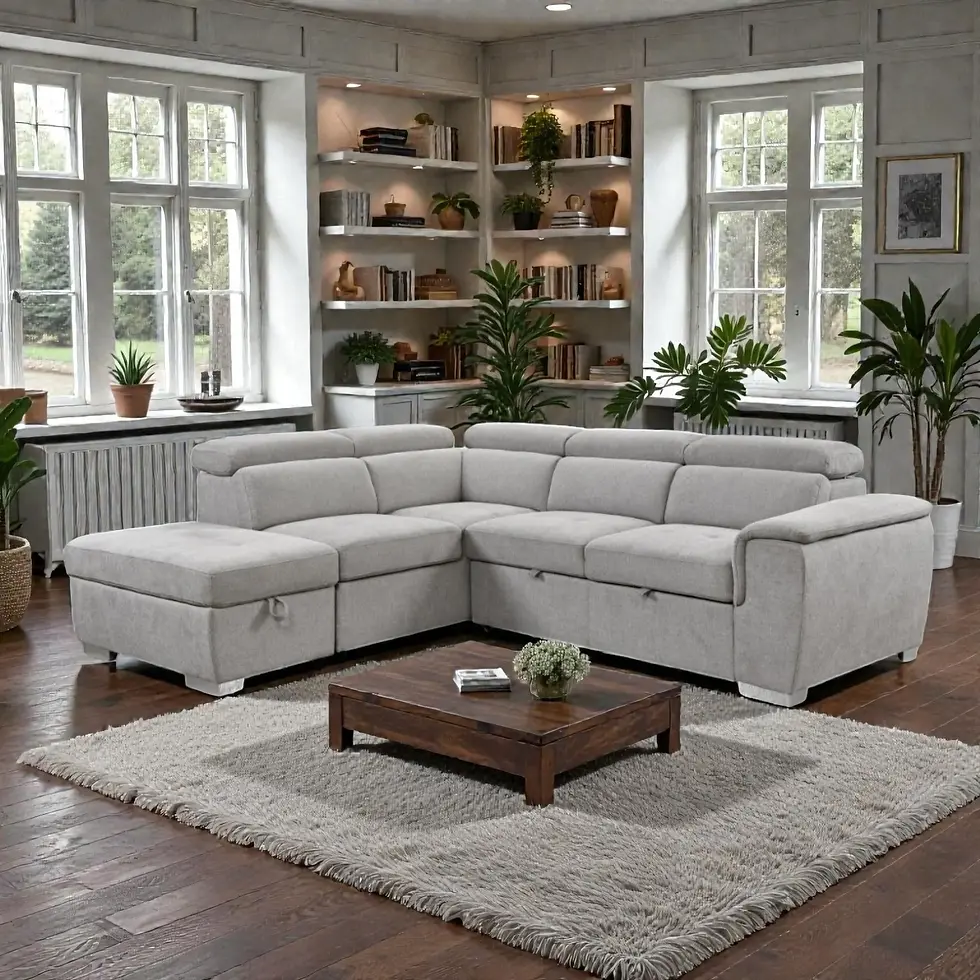 Thumbnail: New Jane Collection - 5 Seater Pull Out Sofa Bed (RHF/LHF Chaise Options) in Belfast Fabric in Light Grey or Dark Grey Colour