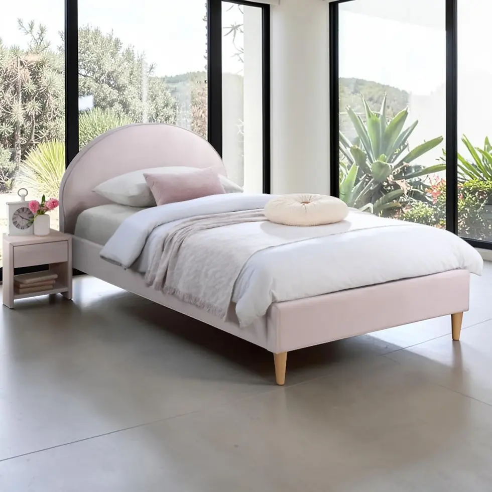 New Chloe Kids Bed Frame in Velvet Pink/Denim Blue Fabric Colour - Single, King Single Sizes | Citylife Furniture, Brisbane