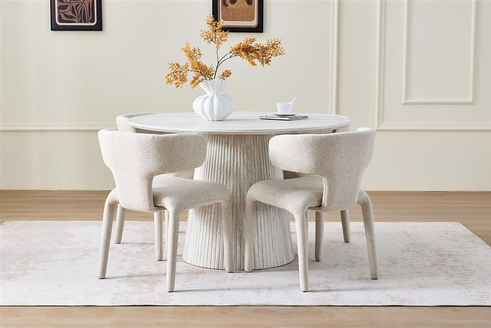 Thumbnail: New HAVEN Modern Round Dining Table with Boucle Fabric Chair Set | Citylife Furniture, Brisbane