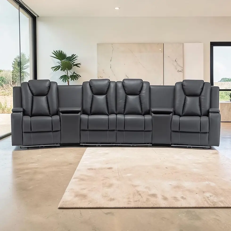 Thumbnail: Brand New WARNER HOME THEATRE Media Dual Motor Recliner Sofa in Fabric Charcoal Colour | Citylife Furniture, Brisbane