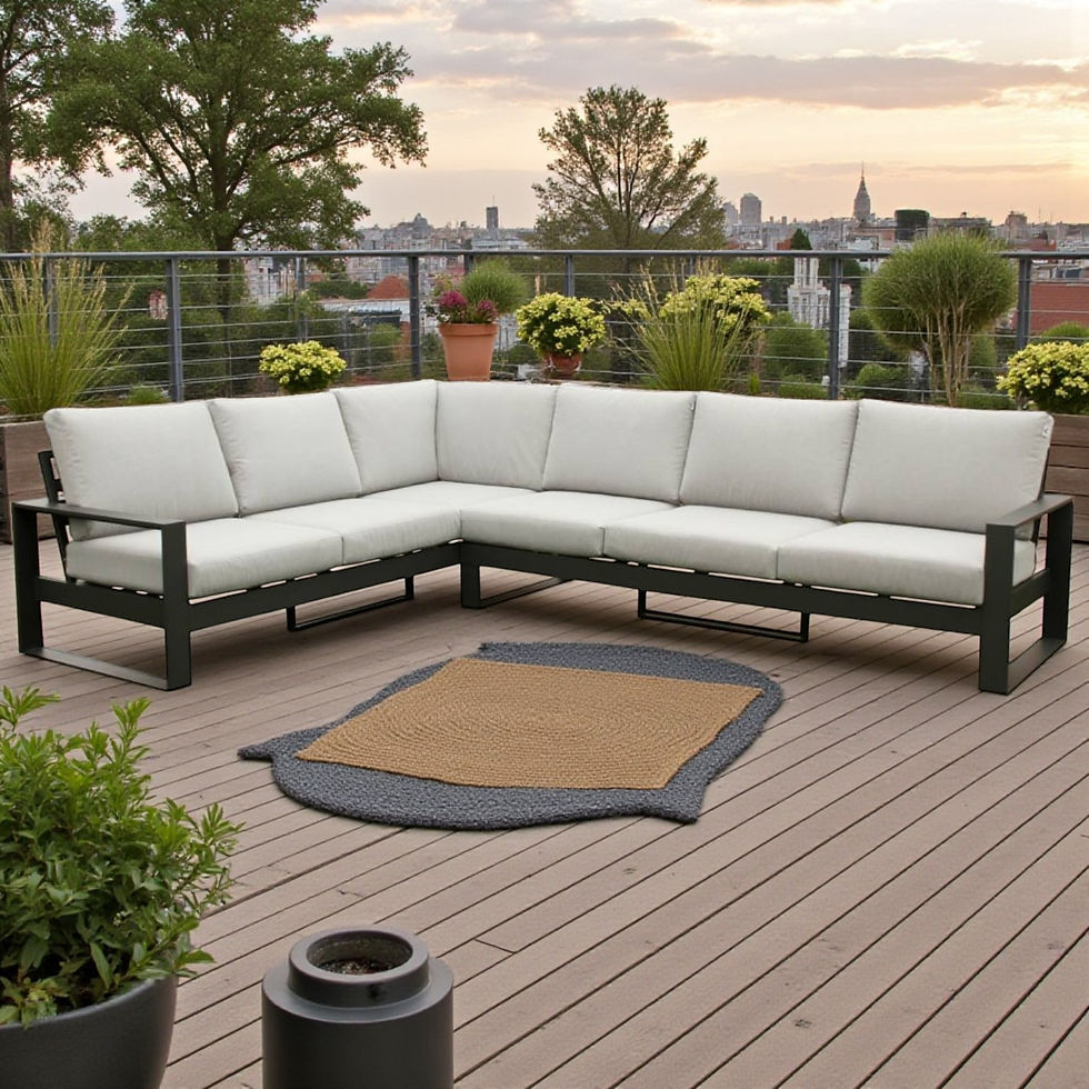 New BURANO Outdoor Corner Lounge - Gunmetal Frame/Grey Cushions | Citylife Furniture, Brisbane
