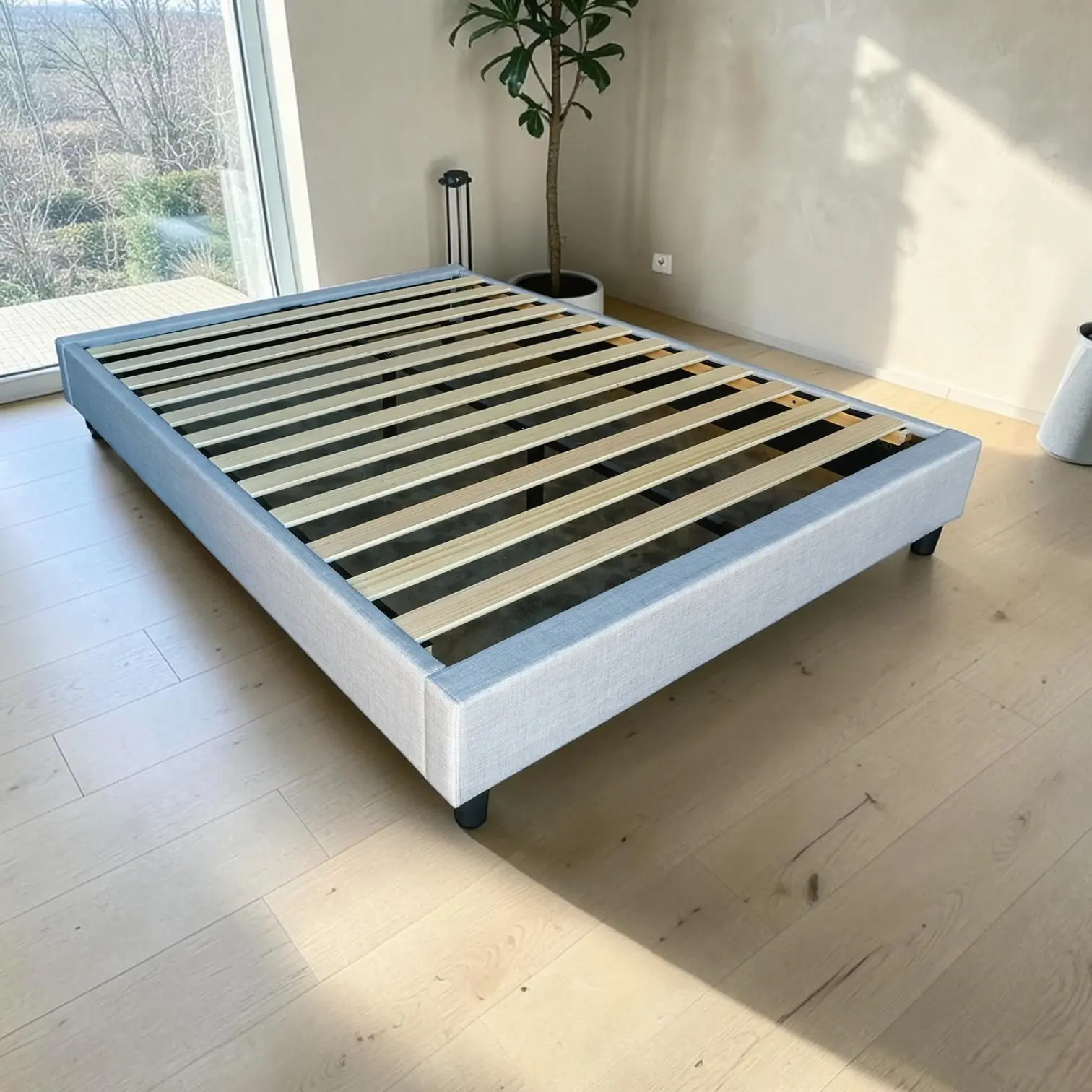 Brand New Bed Base in Grey Fabric in Single & Queen Size - Citylife Furniture, Sumner