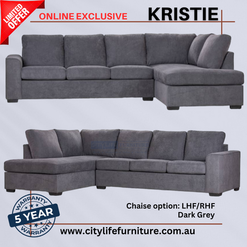 Brand New KRISTIE 3 Seater RHF/LHF Chaise Sofa Citylife Furniture, Brisbane