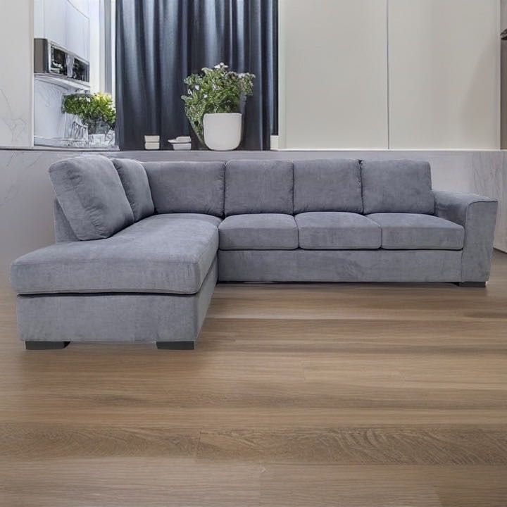 Thumbnail: Brand New Diamond Fabric Corner Sofa, 3 Seater with RHF Chaise in Dark Grey Colour | Citylife Furniture, Brisbane