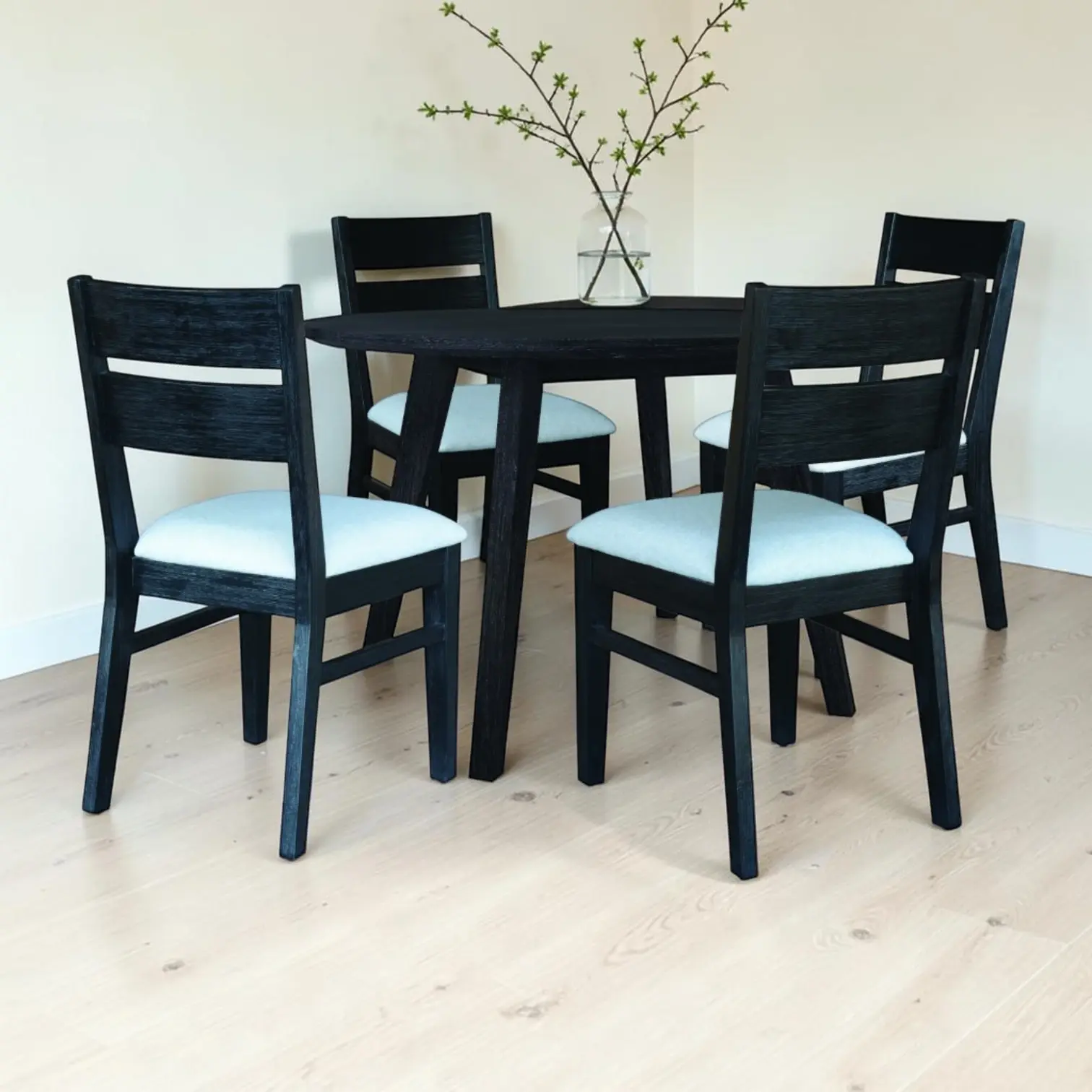 New Ella 5 Piece Round Acacia Wooden Dining Set - Brushed Black | Citylife Furniture, Brisbane