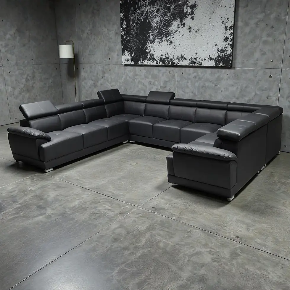 Thumbnail: New MORGAN - Modern Corner Black Leather Big Sectional Lounge | Citylife Furniture, Brisbane