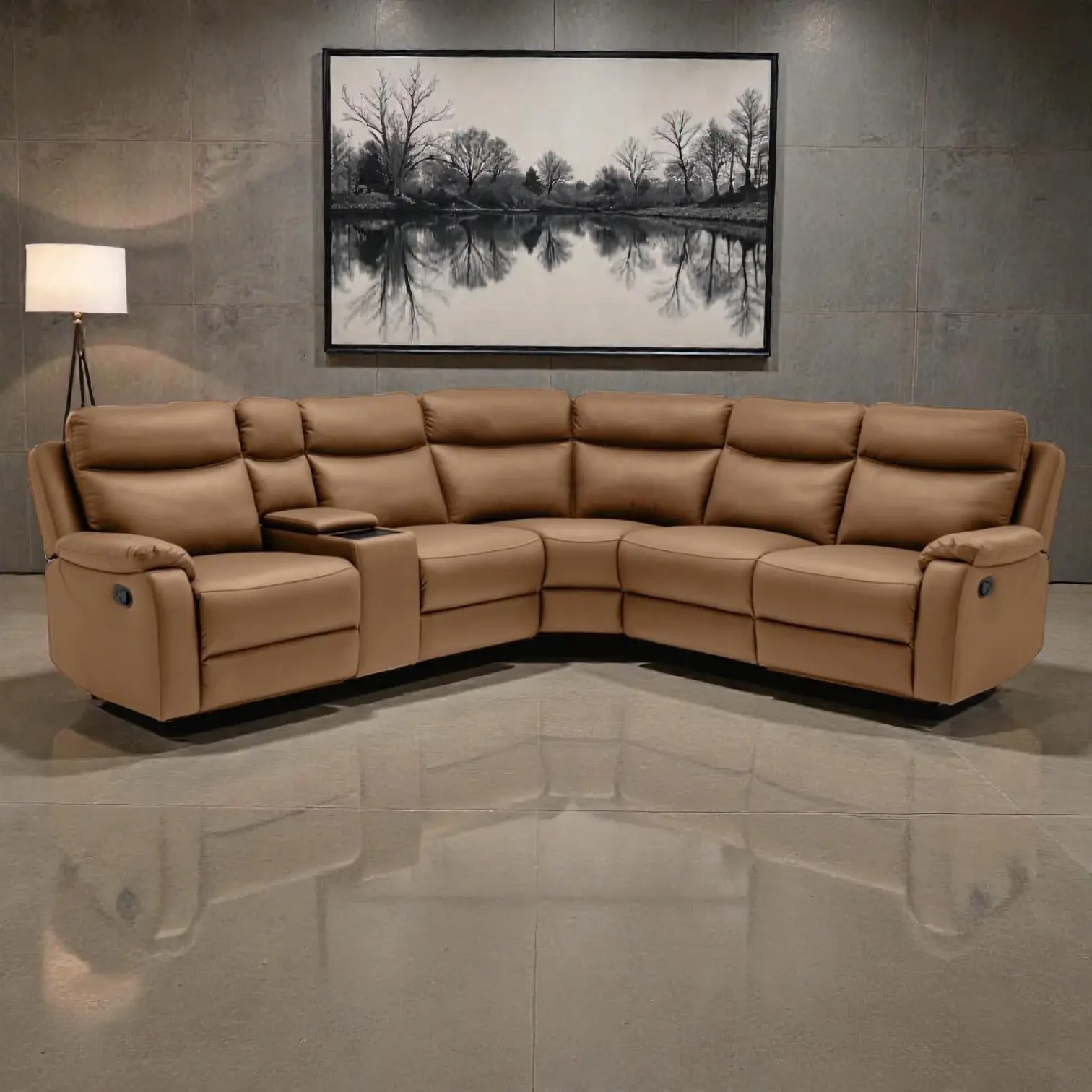 New William Fabric 2x Manual Recliner Modular Corner Sofa in Tan & Licorice Colours | Citylife Furniture, Brisbane