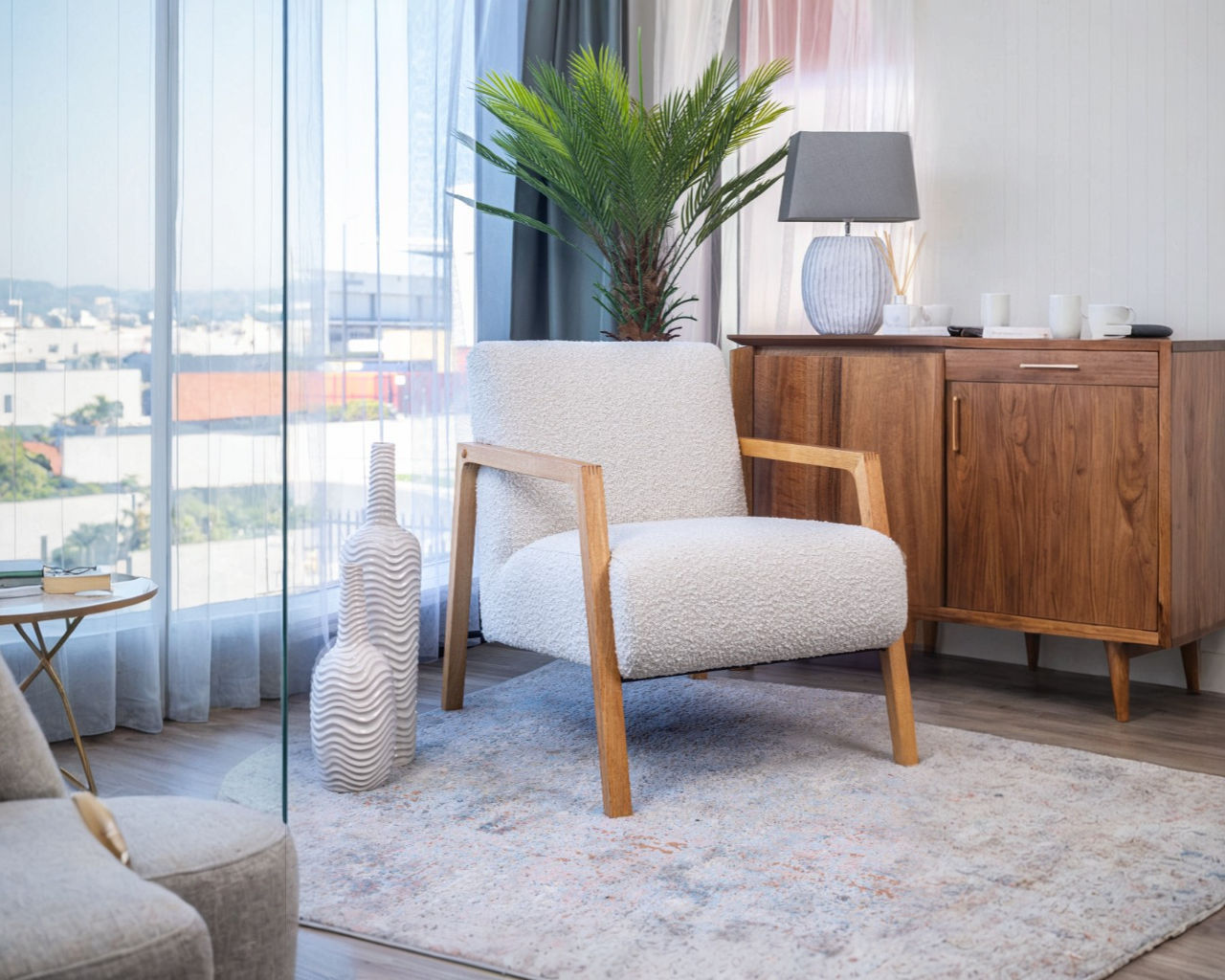 Brand New Mason Fabric Armchair - Beige/Grey | Citylife Furniture, Brisbane