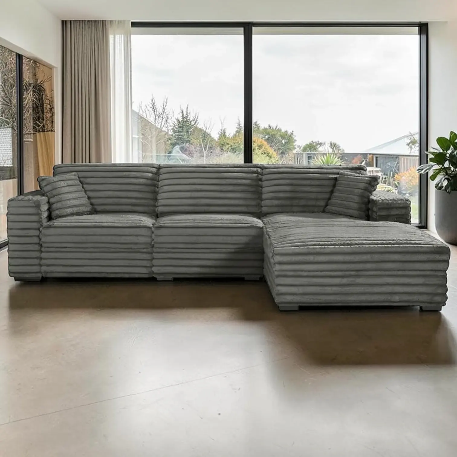 New DENVER 3 Seater Fabric Right/Left Chaise Sofa - Light Grey/Dark Grey Colour | Citylife Furniture, Brisbane