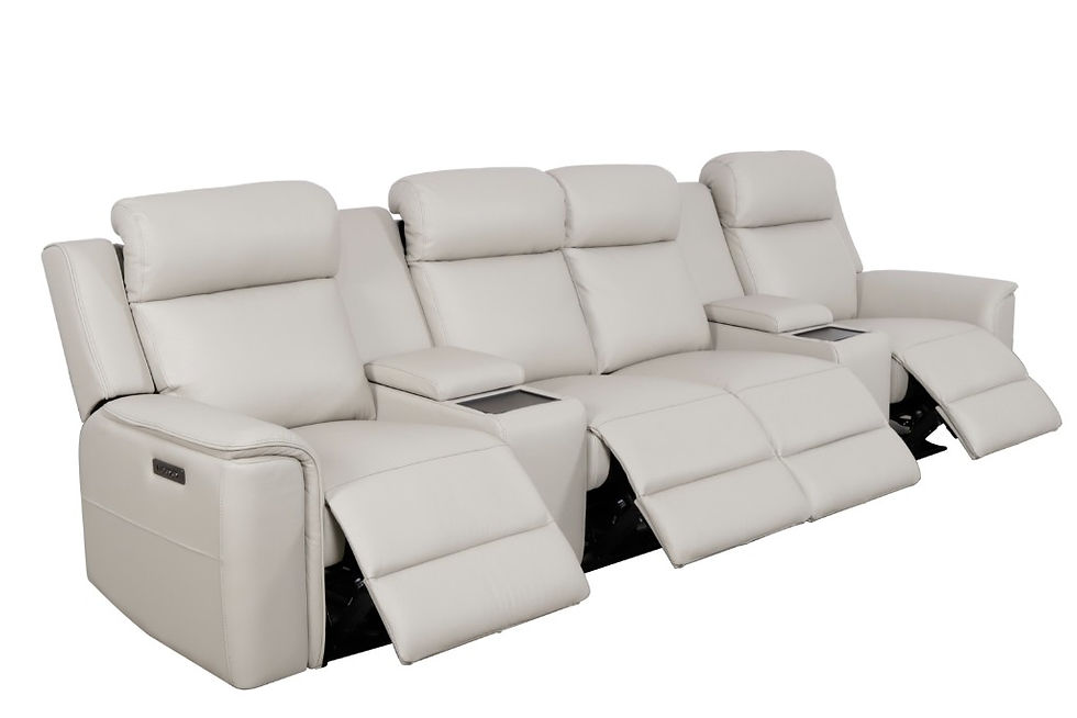 Thumbnail: Brand New NEWTON Collection - 4x Dual Motor Media Electric Recliner Home Theatre Sofa in Light Grey/Graphite Leather