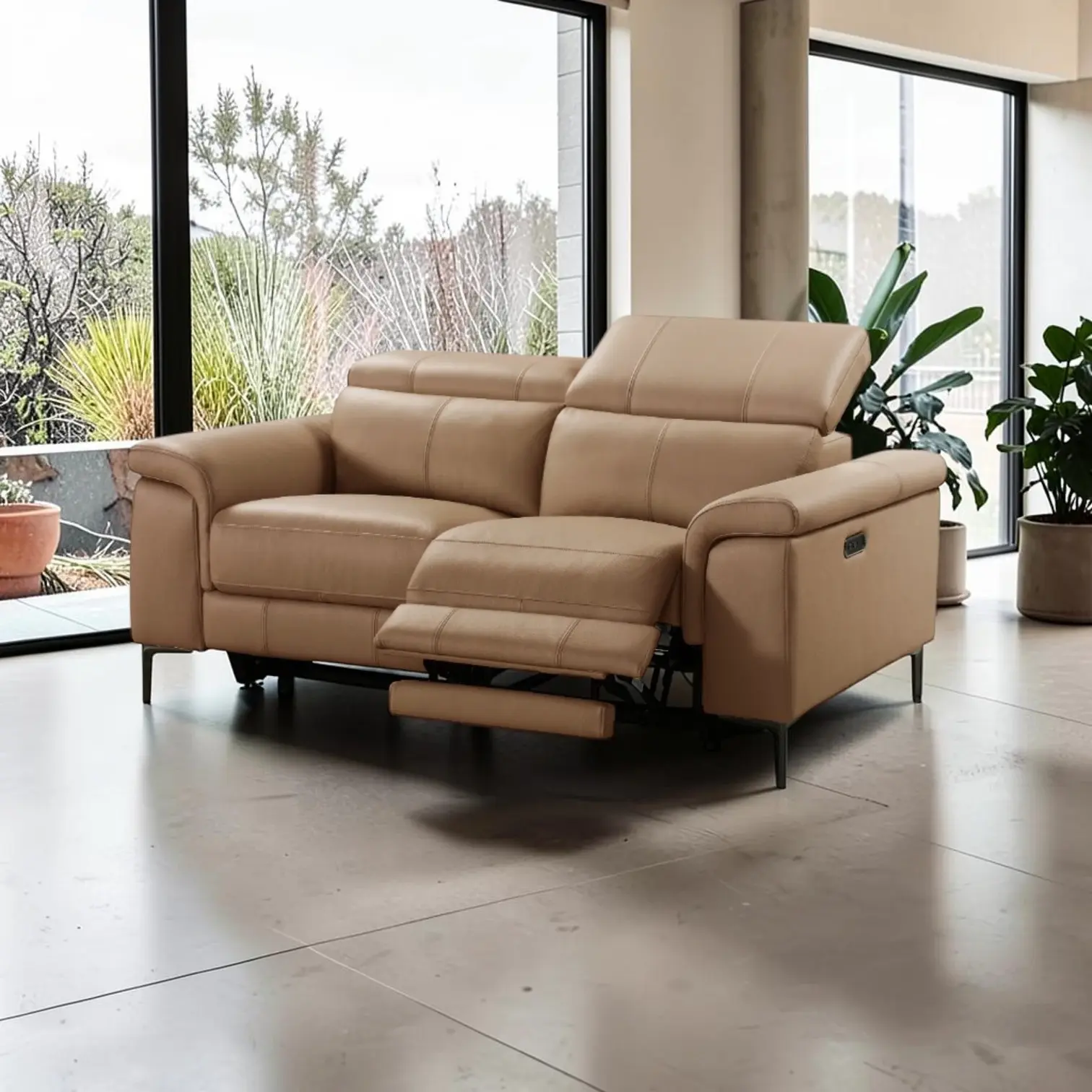 New Addy 2 Seater Dual Motor Electric Recliner Leather Sofa – Taupe/Mocha | Citylife Furniture, Brisbane