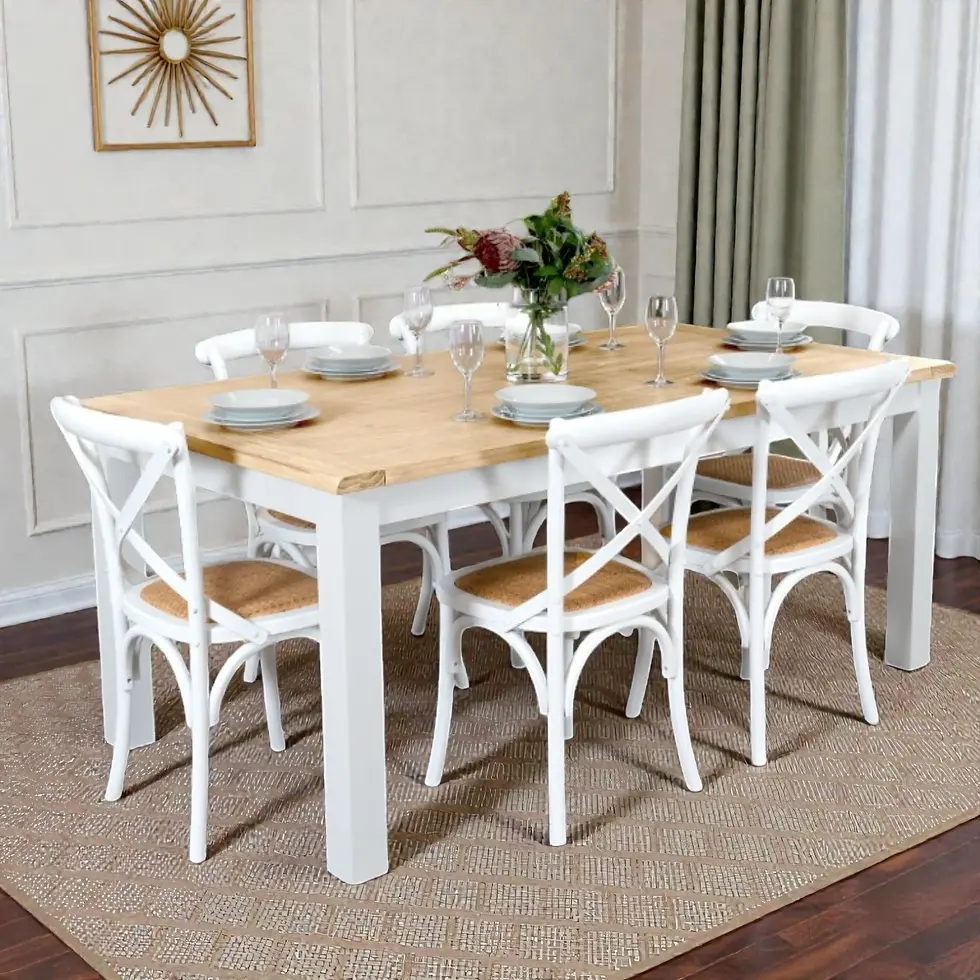 New SHELLWOOD Collection - Hampton Style 7 Piece Dining Table & 6x Cafe Chair Set | Citylife Furniture, Brisbane