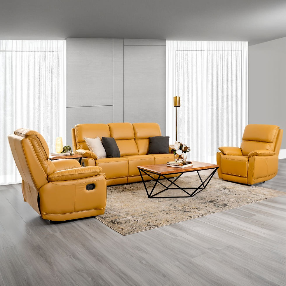 Brand New YORK 3+1+1 Full Leather Manual Recliner Lounge - Mustard & Stone Colour | Citylife Furniture, Brisbane